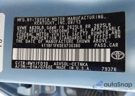 2014 Toyota Camry Le из США, поврежденный, VIN 4T1BF1FK0EU730380